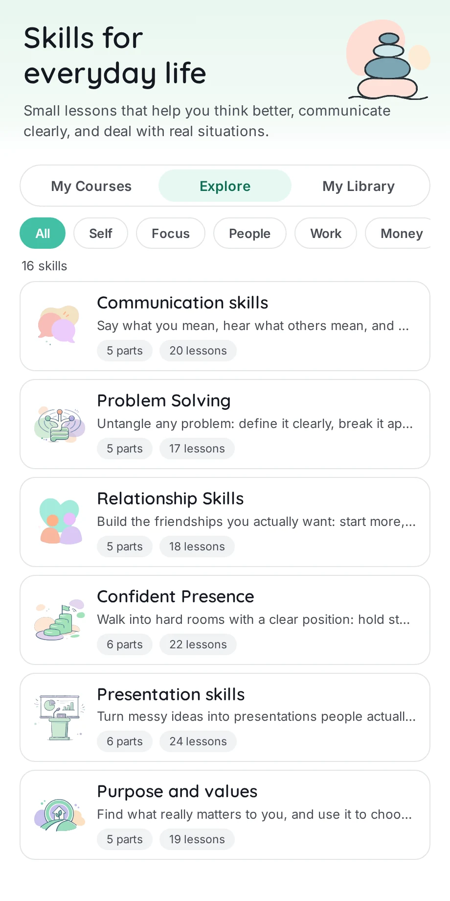 Life skills courses in the Welica app